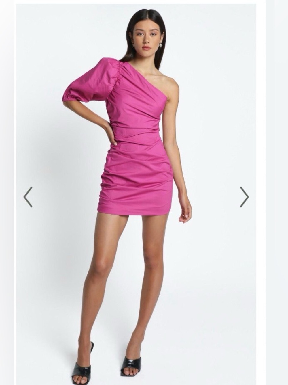Hot Pink One Shoulder Ruched Mini Dress Size US 4 | Showpo Lexia